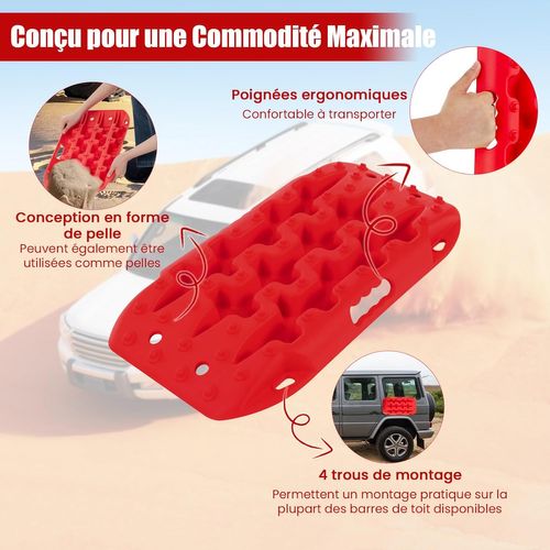 Planche De Récupération Tout-terrain 2 Pièces, Tapis De Traction En Nylon, 58 X 31 X 6 Cm, Rouge