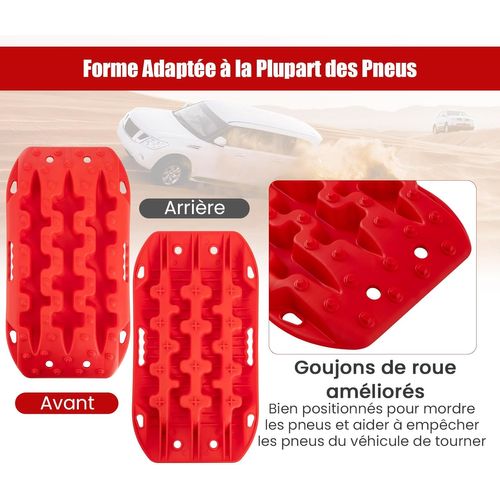 Planche De Récupération Tout-terrain 2 Pièces, Tapis De Traction En Nylon, 58 X 31 X 6 Cm, Rouge