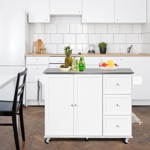 Desserte De Cuisine Sur Roulettes, Îlot Central Cuisine Plateau En Acier Inoxydable Blanc