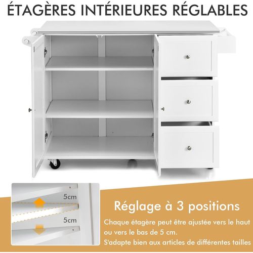 Desserte De Cuisine Sur Roulettes, Îlot Central Cuisine Plateau En Acier Inoxydable Blanc