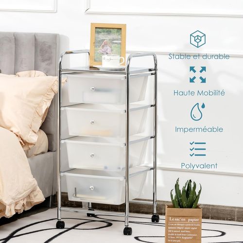 Chariot De Rangement à Roulettes, 37 X 32 X 76 Cm (transparent)