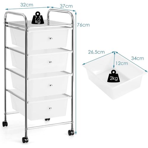 Chariot De Rangement à Roulettes, 37 X 32 X 76 Cm (transparent)