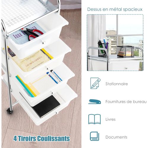 Chariot De Rangement à Roulettes, 37 X 32 X 76 Cm (transparent)