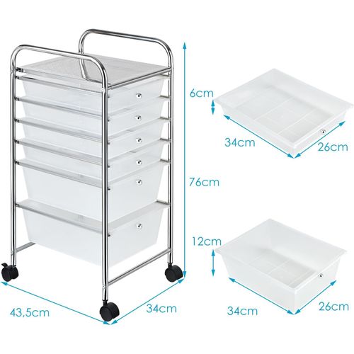 Chariot De Rangement À Roulettes Avec 6 Tiroirs Plastiques, Tour De Rangement, Cadre En Métal,