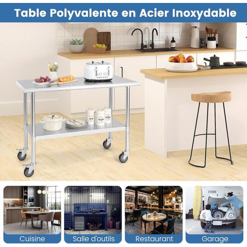 Table De Travail Cuisine En Acier Inoxydable à 2 Niveaux 122 X 61 Cm,charge 250 Kg