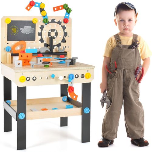 Jouet D'etabli En Bois Pour Enfants Avec 6 Outils Et 75 Accessoires(46x37x72cm)