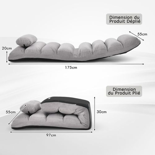 Fauteuil Relax Salon En Faux Daim Pliable, Réglable Sur 5 Positions (gris)