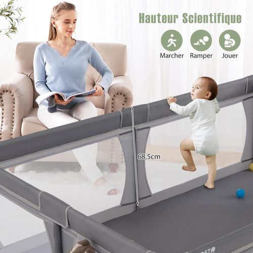 Parc Bébé 206×147×68,5CM, Parc Enfant Avec 50 Boules Océaniques, Sac Portable, Parc De Jeux Pour 0-3 Ans Avec Maille Respirante (Gris Foncé) | Leroy Merlin