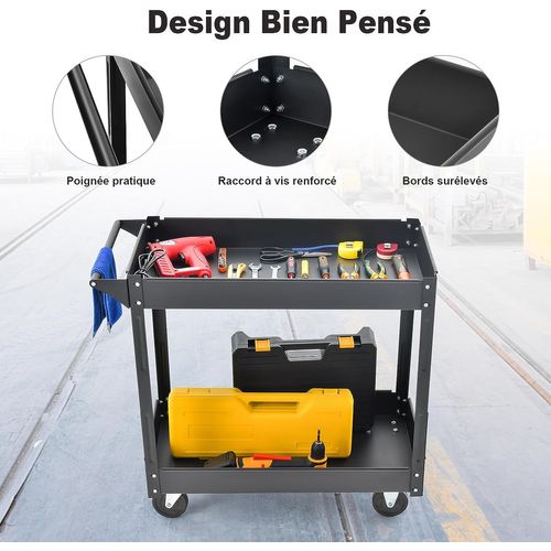 Chariot à Outils 2 Étagères Charge 50 Kg Avec Poignée,atelier Garage Maison 85 X 41 X 79 Cm (noir)