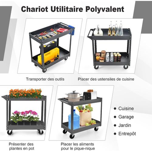 Chariot à Outils 2 Étagères Charge 50 Kg Avec Poignée,atelier Garage Maison 85 X 41 X 79 Cm (noir)