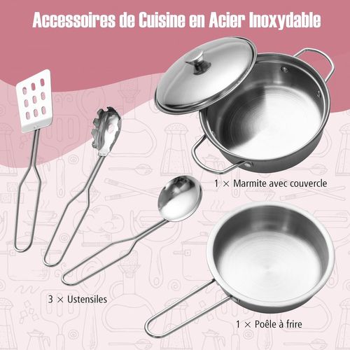 Cuisine Enfants Rose Avec Accessoires Et 3 Hauteur Réglable, Jeu De Cuisine Avec Sons Et Lumières