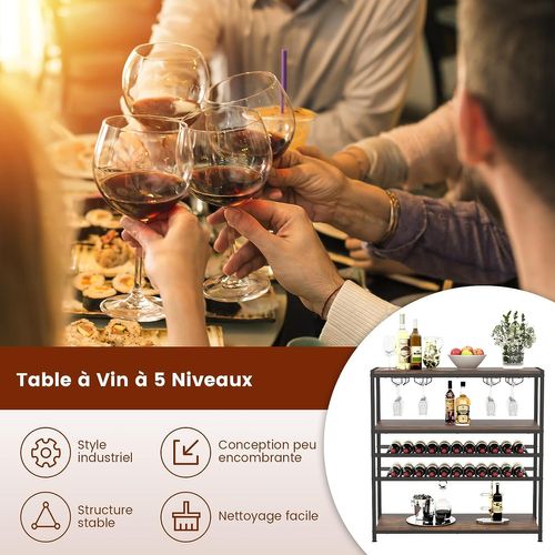 Étagère à Vin 22 Bouteilles, Meuble De Bar Autoportant Style Industriel Marron Rustique