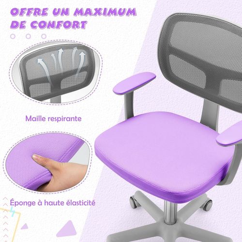 Chaise De Bureau Pivotante Enfants Avec Hauteur Réglable 80-91,5cm, Siège à Roulettes Enfants