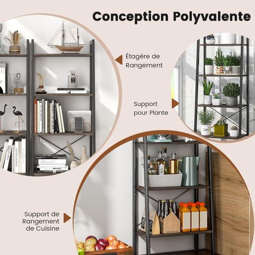 Étagère à 4 Niveaux, Bibliothèque Étagère De Rangement Style Industriel 56 X 34 X 138 Cm(chêne Gris)