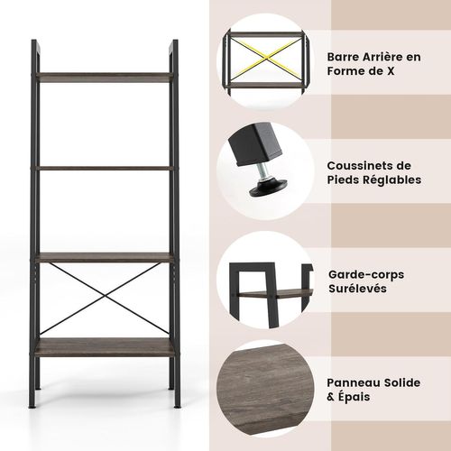 Étagère à 4 Niveaux, Bibliothèque Étagère De Rangement Style Industriel 56 X 34 X 138 Cm(chêne Gris)