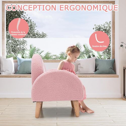 Fauteuil Enfant En Peluche Avec Dossier et Accoudoir Confortable, Canapé Chaise Enfant En Bois