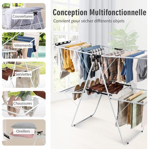 Étendoir Linge Intérieur, Sechoir à Linge Pliable En Acier 2 Niveaux, Tancarville Linge Solide