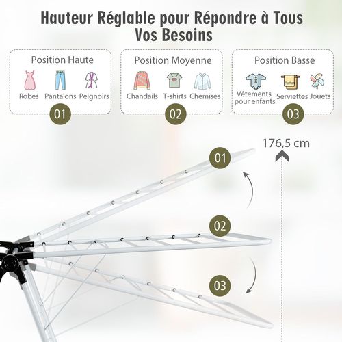 Étendoir Linge Intérieur, Sechoir à Linge Pliable En Acier 2 Niveaux, Tancarville Linge Solide