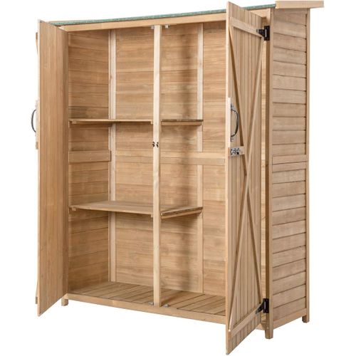 Abri De Jardin En Bois, Double Portes Avec Loquet, Toit Incliné En Asphalte