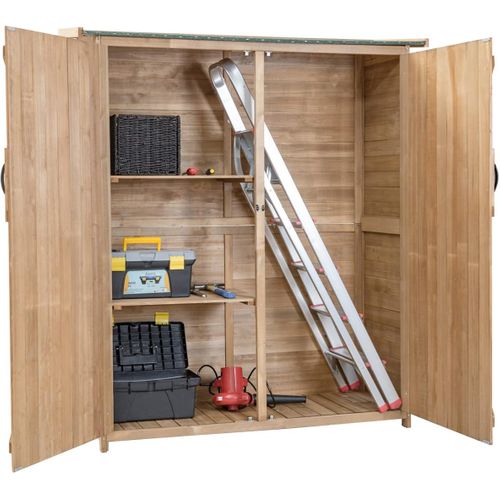 Abri De Jardin En Bois, Double Portes Avec Loquet, Toit Incliné En Asphalte