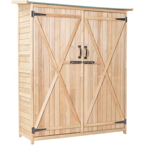 Abri De Jardin En Bois, Double Portes Avec Loquet, Toit Incliné En Asphalte