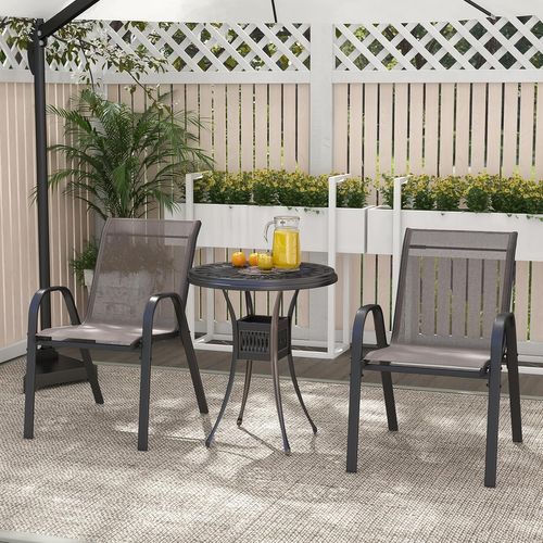 Lot De 2 Chaises De Jardin Exterieures Avec Cadre En Métal, Empilable, Fauteuil (gris, 2)