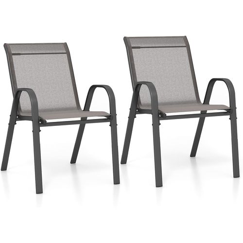 Lot De 2 Chaises De Jardin Exterieures Avec Cadre En Métal, Empilable, Fauteuil (gris, 2)