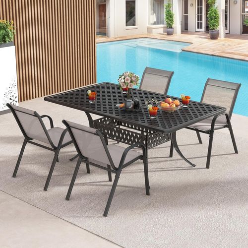 Lot De 2 Chaises De Jardin Exterieures Avec Cadre En Métal, Empilable, Fauteuil (gris, 2)