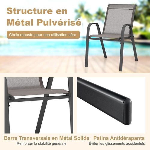 Lot De 2 Chaises De Jardin Exterieures Avec Cadre En Métal, Empilable, Fauteuil (gris, 2)