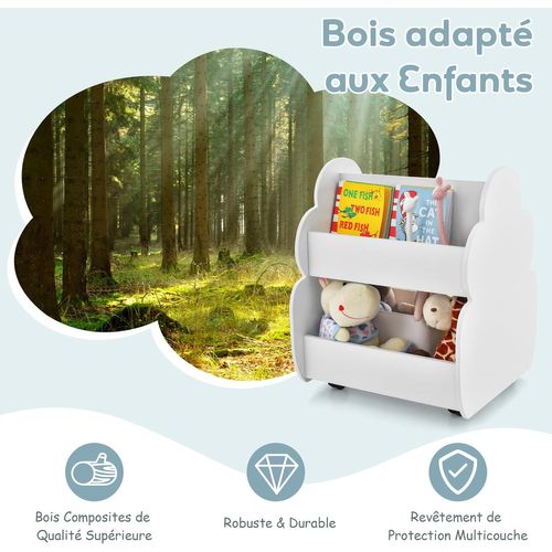 Bibliothèque Enfants En Bois Avec Forme D’arbre, Étagère De Rangement Enfants, 3 Ans+ (blanc)