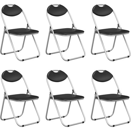 Lot De 6 Chaise Pliante En Métal, Chaise Visiteur Pliable Rembourré Avec Poignée,noir