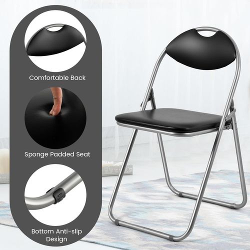 Lot De 6 Chaise Pliante En Métal, Chaise Visiteur Pliable Rembourré Avec Poignée,noir