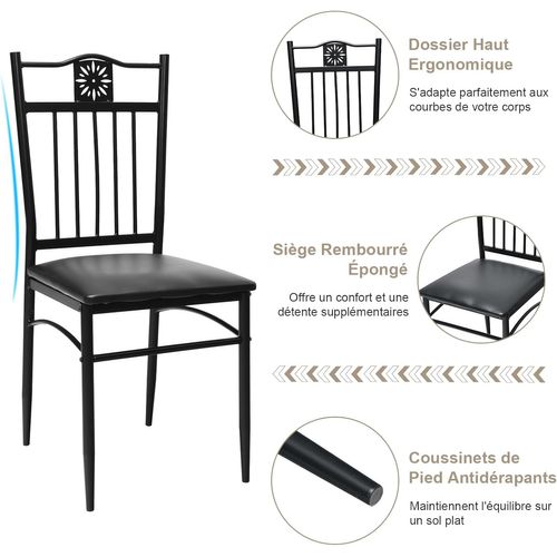 Table à Manger Avec 4 Chaises, Cadre En Métal, Table Cuisine Rectangulaire Pour Cuisine, Salon