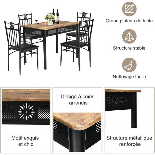 Table à Manger Avec 4 Chaises, Cadre En Métal, Table Cuisine Rectangulaire Pour Cuisine, Salon