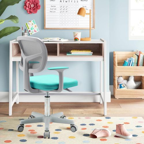 Chaise De Bureau Pivotante Enfants Avec Hauteur Réglable 80-91,5cm, Siège à Roulettes, 3-10 Ans