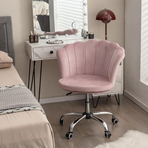Fauteuil De Bureau En Velours Avec Roues Universelles, Chaise Coiffeuse Avec Hauteur Réglable (rose)
