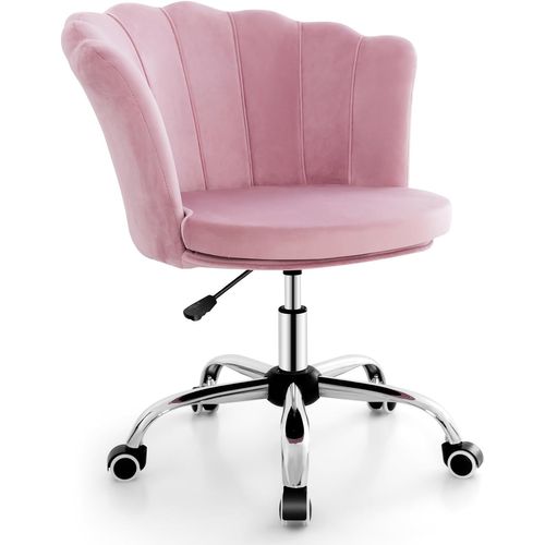 Fauteuil De Bureau En Velours Avec Roues Universelles, Chaise Coiffeuse Avec Hauteur Réglable (rose)