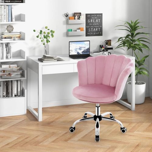 Fauteuil De Bureau En Velours Avec Roues Universelles, Chaise Coiffeuse Avec Hauteur Réglable (rose)