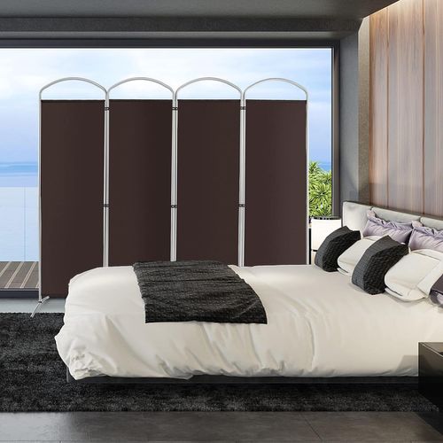 Grand Paravent Pliant à 4 Panneaux, Séparateur De Pièce Pliable, Tissu Autoportant (café)