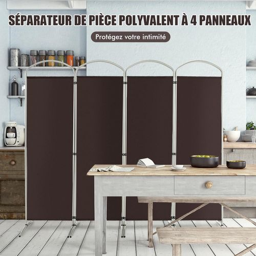 Grand Paravent Pliant à 4 Panneaux, Séparateur De Pièce Pliable, Tissu Autoportant (café)