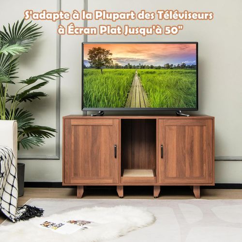 Meuble Litiere Chat En Bois, Planche à Griffer, 6 Pieds  Amovibles, 120 × 52 × 65 Cm, Brun