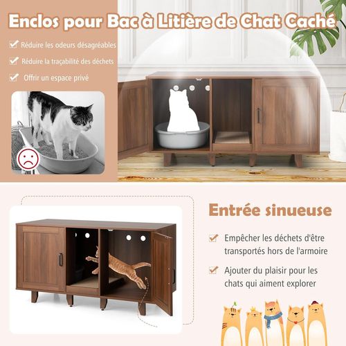 Meuble Litiere Chat En Bois, Planche à Griffer, 6 Pieds  Amovibles, 120 × 52 × 65 Cm, Brun