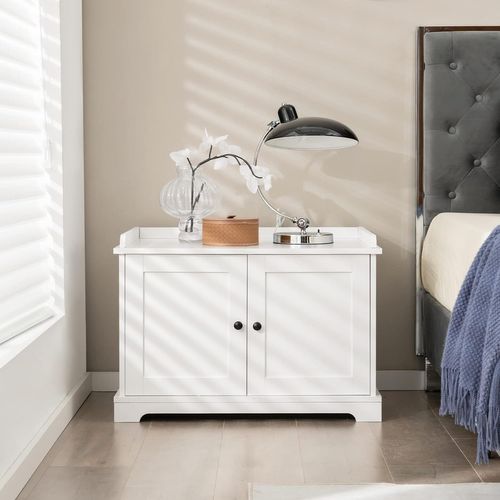 Maison De Toilettes Pour Chat à Double Porte En Bois, Séparateur Réglable, 75x51x53 Cm, Blanc