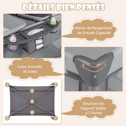 5 En 1 Lit Parapluie Bébé Avec Matelas et Table à Langer, Lit Bébé Evolutif Avec Berceau Amovible