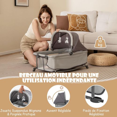 5 En 1 Lit Parapluie Bébé Avec Matelas et Table à Langer, Lit Bébé Evolutif Avec Berceau Amovible