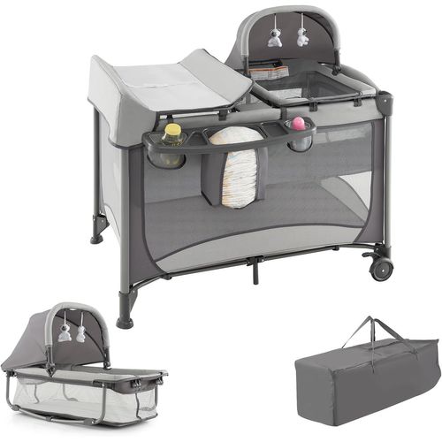 5 En 1 Lit Parapluie Bébé Avec Matelas et Table à Langer, Lit Bébé Evolutif Avec Berceau Amovible