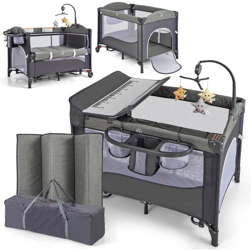 5 En 1 Lit Parapluie Bébé Avec Matelas et Table à Langer, Lit Bébé Évolutif Avec 5 Hauteur Réglables