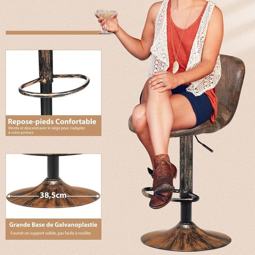 Tabourets De Bar Pivotants Lot De 2, Chaise De Bar Industrielle Avec Repose-pieds, Marron Rustique