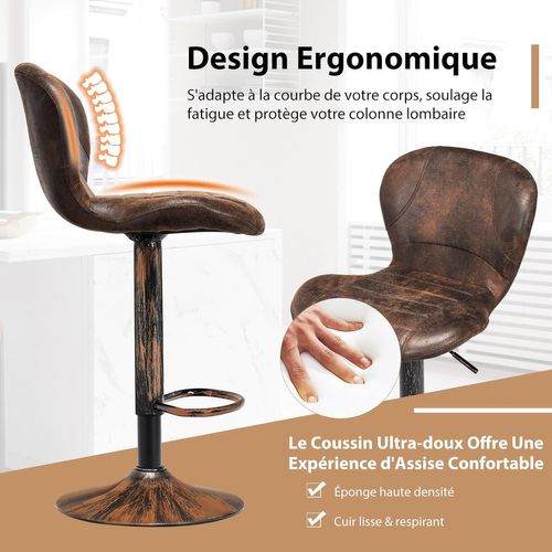 Tabourets De Bar Pivotants Lot De 2, Chaise De Bar Industrielle Avec Repose-pieds, Marron Rustique