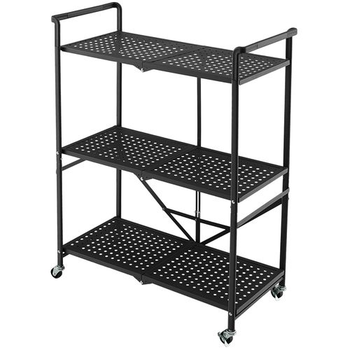 Étagère De Rangement Pliable Sur Roulettes, Étagère En Métal Robuste à 3 Niveaux Noir